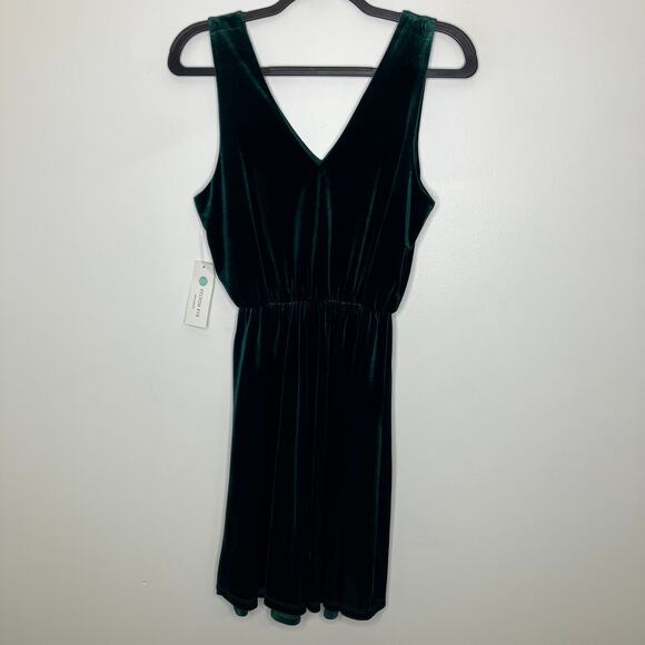 NWT FRENCH GREY Lennon Velvet Dress Dark Green Sleeveless Medium - Picture 2 of 5